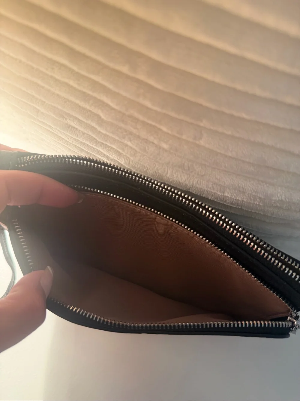 Coach Cream and Black Leather Wristlet Clutch